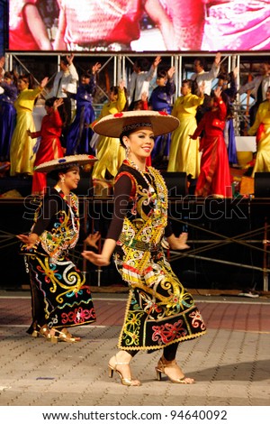 KUALA LUMPUR, MALAYSIA-MAY 21:Unidentified Malaysians perform a dance routine during the rehearsal of Colours of 1 Malaysia May 21, 2010 in Kuala Lumpur Malaysia.