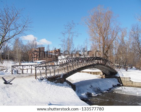 The bridge through the river in the winter