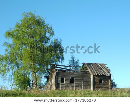 destroyed house in the village