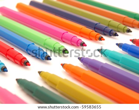 Color felt-tip pens on a white background