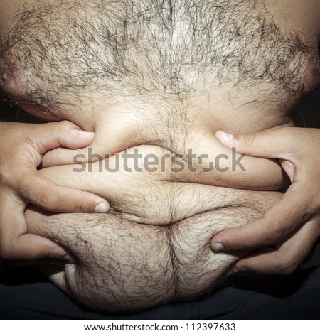 belly fat and hairy man with hands