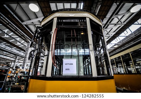 MILAN, ITALY - APRIL 19: People visit ATM magazine in Milan April 19, 2010. One time a year people can visit magazine garage of public transport company of Milan where