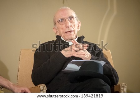 MILAN, ITALY -  MAY 07: Don Gallo during a conference in Milan on May, 7 2012. Don Andrea Gallo, Genova 1928 - Genova 2013, was revolutionary priest often deployed against the hierarchy of the church.