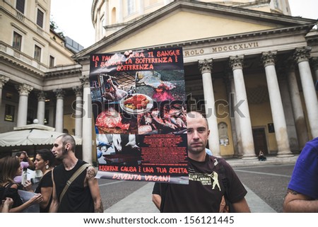 MILAN, ITALY - SEPTEMBER 26: 269 Life  manifestation on September 26, 2013. Animal right association '269 Life' protest against vivisection, animals right, meat nutrition and production