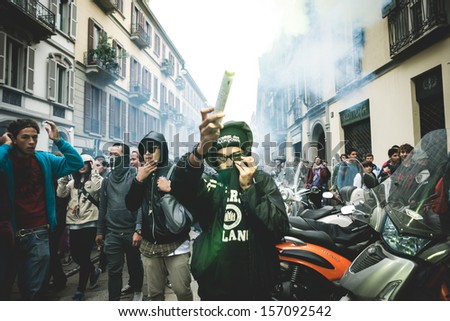 MILAN, ITALY - OCTOBER 4: Students manifestation held in Milan on October, 4 2013. Students took to the streets to protest against italian austerity, against italian crisis and claiming their future