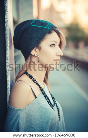 young beautiful model woman in the city