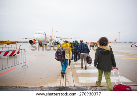 MALPENSA, ITALY - MARCH 21: malepensa airport on March, 21 2015. Malpensa, milan airport,  is one of the most important airport in europe handling 18,9 milion passengers in 2014.