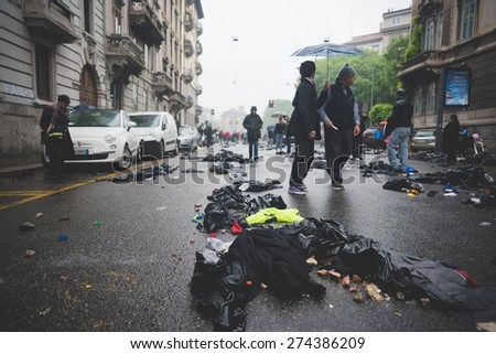 MILAN, ITALY - MAY 1: manifestation held in Milan May 1, 2015. city center destroyed by manifestant black block