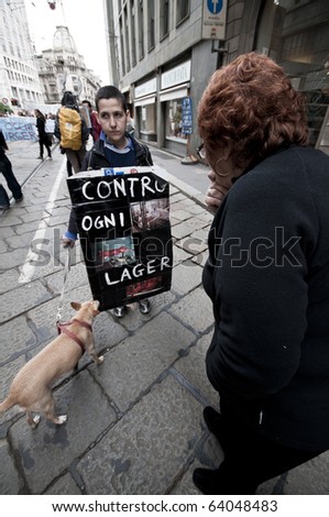 MILAN - MAY 15: demonstration in support of animal rights twinned with the one held in France, May 15,  2010 in Milan, Italy.