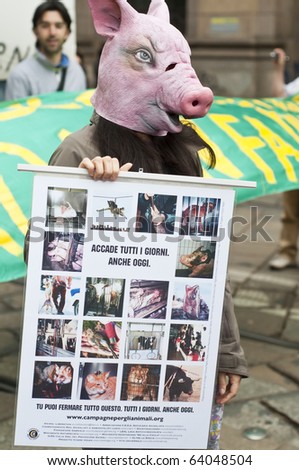 MILAN - MAY 15: demonstration in support of animal rights twinned with the one held in France, May 15,  2010 in Milan, Italy.
