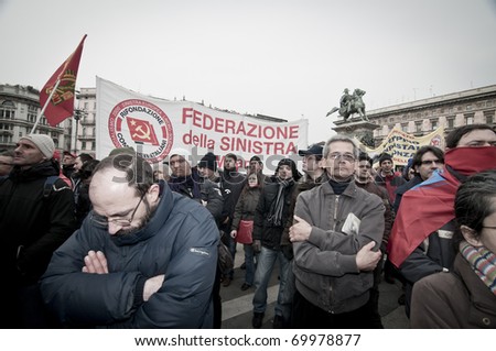 MILAN, ITALY - JANUARY 28: FIOM metalworkers demonstration held in Milan January 28, 2011. FIOM metalworkers manifest against the new laws established by Marchionne, president of Fiat.