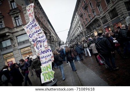 MILAN, ITALY - FEBRUARY 13: demonstration held in Milan February 13, 2011. Women protest against berlusconi's goverment to safeguard their rights humiliated by the Prime Minister