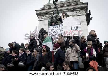 MILAN, ITALY - FEBRUARY 13: demonstration held in Milan February 13, 2011. Women protest against berlusconi\'s goverment to safeguard their rights humiliated by the Prime Minister