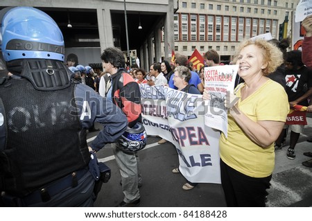 MILAN, ITALY - SEPTEMBER 06: protest against economic crisis in Milan september 06, 2011. Associations, trade unions and social centers manifest in the streets against the economic crisis