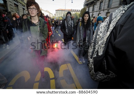 MILAN, ITALY - NOVEMBER 11: protest against economic crisis in Milan november 11, 2011. Students manifests in the streets against the economic crisis and against the govern.