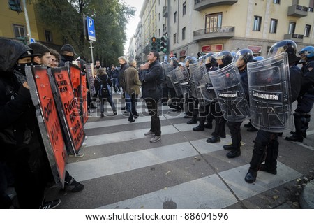 MILAN, ITALY - NOVEMBER 11: protest against economic crisis in Milan november 11, 2011. Students manifests in the streets against the economic crisis and against the govern.