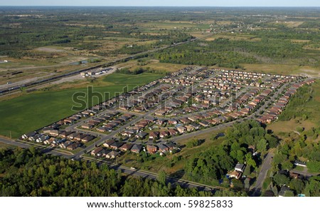 Aerial view of the subdivision in contemporary North American towns.