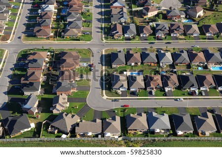 Aerial view of the subdivision in contemporary North American towns.