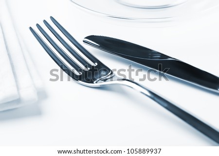 Restaurant Menu series with copyspace. Fork and knife in elegant table setting
