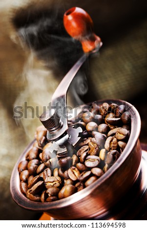 Black coffee, a cup of beans