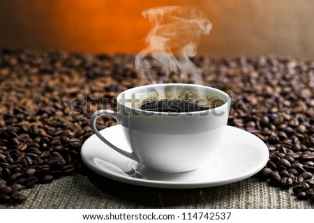 Black coffee, a cup of beans