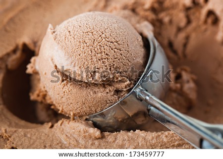 Chocolate ice cream in a bowl with leaf