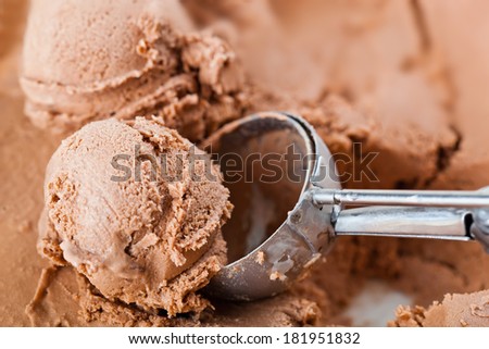 Chocolate ice cream in a bowl with leaf