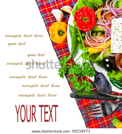 Tomatoes, garlic, pepper and butter on a white background.With sample text