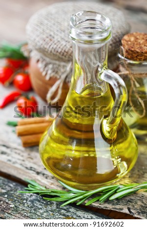 Stock Photo: The composition of vegetable oils in the old background