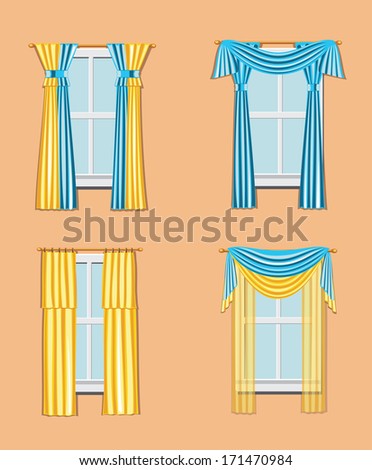 set of windows with curtains