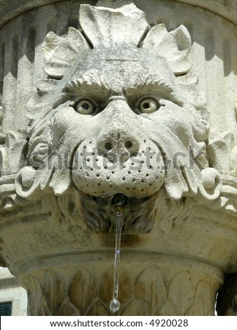 One of many small fountains (lion) in Dubrovnik.