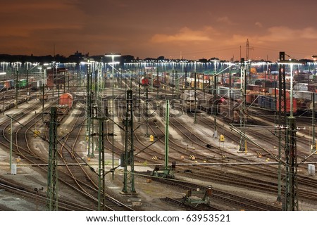 Classification yard Maschen near Hamburg, Germany at night, it is the biggest marshalling yard in Europe.