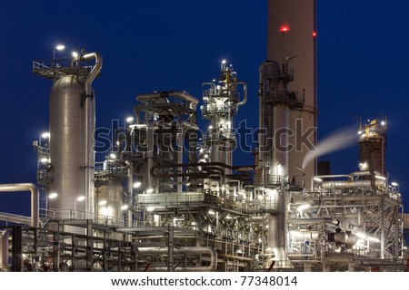 Oil refinery at night in Hamburg, Germany