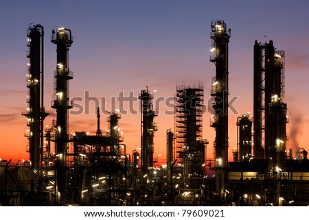 Oil refinery at sunset, petrochemical industry