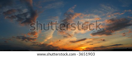 The panoramic view. The sky at sunset near Borovsk, small historic town of Kaluga region, Russian Federation