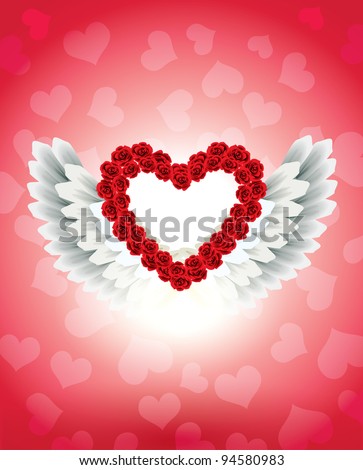 stock vector Roses Heart with Angel Wings