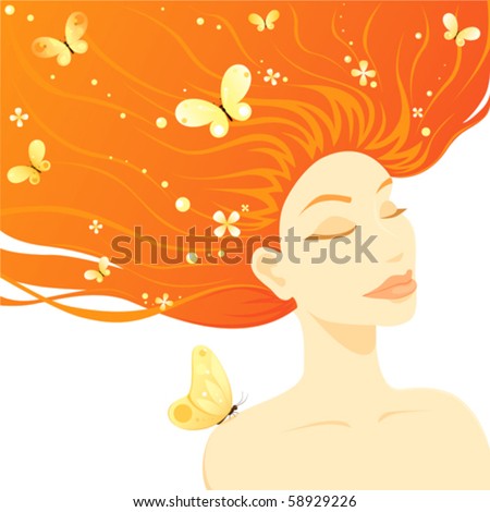 stock vector : An illustration of a serene young red-haired woman with 