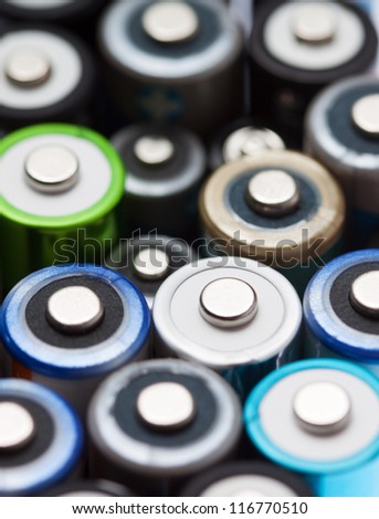 Close up of a batch od batteries