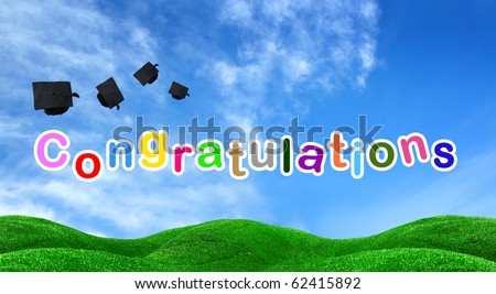 congratulations text on green field with blue sky