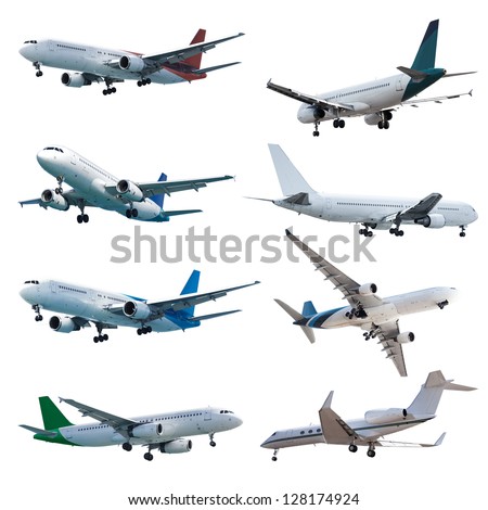 Rel jet planes set, isolated on white background