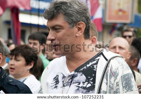 MOSCOW - MAY 5: Russian opposition leader Boris Nemtsov at march of millions protest through Moscow on May 5,2012 in Moscow,Russia. March of millions protest Vladimir Putin\'s government in Moscow