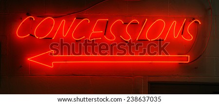 Neon red concessions sign typically found in arenas.