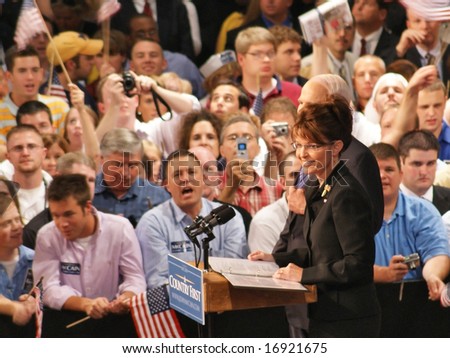 DAYTON OHIO - AUGUST 29 : Sarah Palin speaks to crowd in Dayton Ohio August 29, 2008 at WSU Nutter Center.