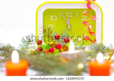 Clock shows a couple of minutes until the start of the New Year, Happy New Year, photography