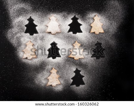 christmas gingerbread tree and stars cookies. Spaces on tray left after cookies were taken