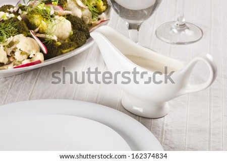 broccoli and cauliflower steamed with mushrooms. Vegan recipe