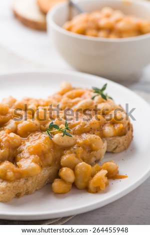 British Baked Beans on Toast. English breakfast