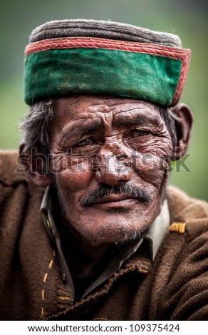 Portrait of an old man of Indian villages.