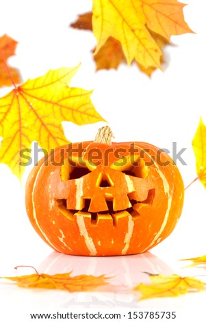 Halloween - old jack-o-lantern isolated on white background.