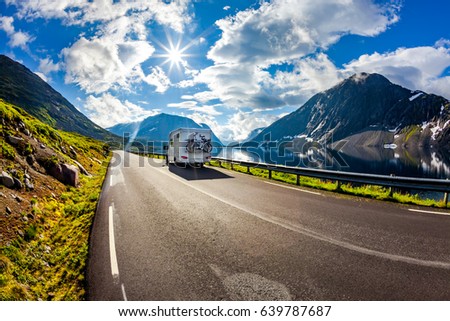 Caravan car travels on the highway. Tourism vacation and traveling.